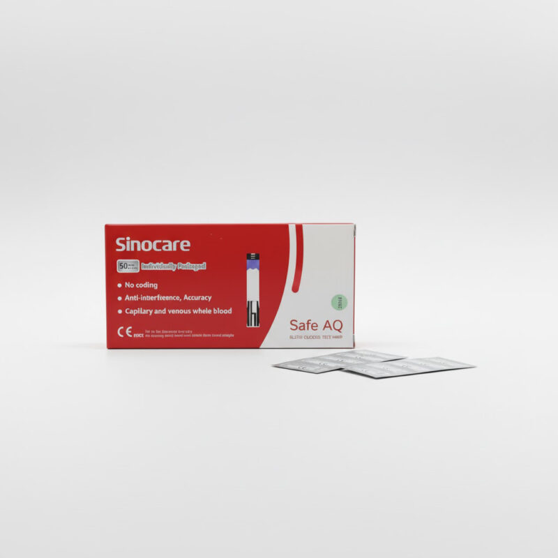 Sinocare Safe AQ & UG Sugar Strips in Foil Packing – 50 Test Strips