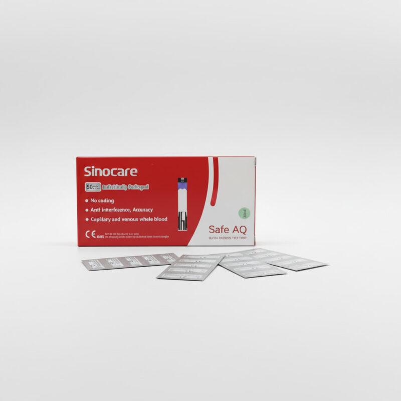 Sinocare Safe AQ & UG Sugar Strips in Foil Packing – 50 Test Strips