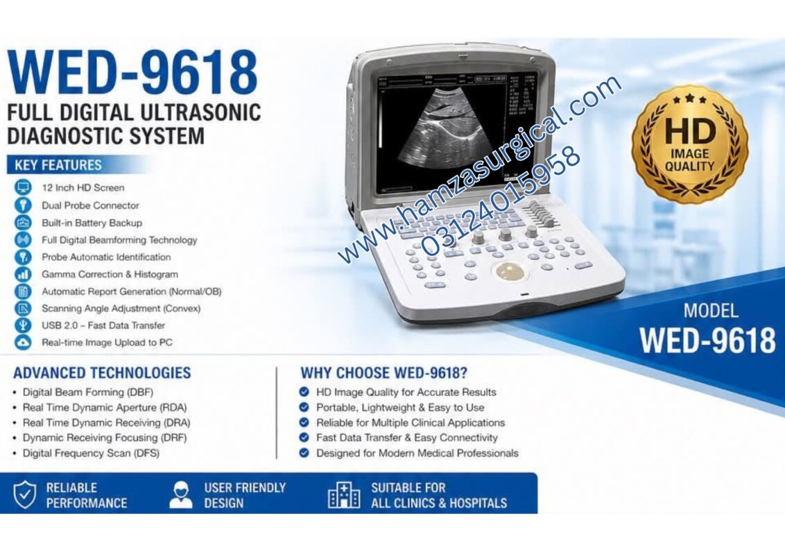 WELLD WED-9618 Full Digital Ultrasonic Diagnostic System – Portable Ultrasound Machine with 12 Inch HD Screen