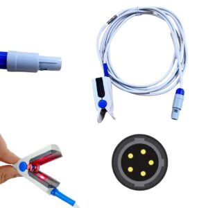 Contec CMS 60D Adult SpO₂ Sensor Probe for BPL Ultima Prime Monitor | 3 Meter Cable | 1 Cut 5 Pin Connector | Reusable Finger Clip Pulse Oximeter Sensor