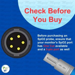 Contec CMS 60D Adult SpO₂ Sensor Probe for BPL Ultima Prime Monitor | 3 Meter Cable | 1 Cut 5 Pin Connector | Reusable Finger Clip Pulse Oximeter Sensor